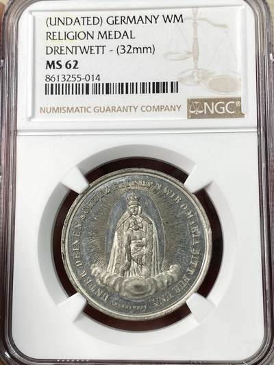 万国钱币拍卖第064期 - NGC MS62 19世纪初德国圣母抱婴坚信礼锡章 极其精美镜面精铸 教堂景观丝丝入扣