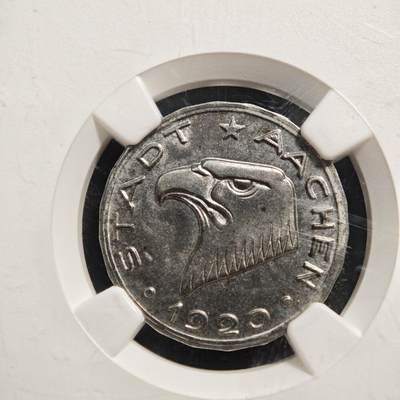 【德藏】世界币章拍卖第170期（拍品征集中~欢迎藏友联系） 1920年 德国德紧时期亚琛鹰头50芬尼铁币 NGC MS64 铁币保存不易 品相极佳