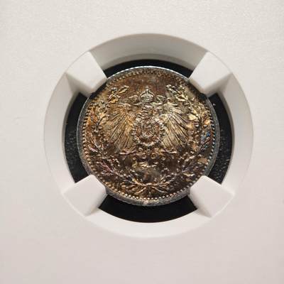 【德藏】世界币章拍卖第170期（拍品征集中~欢迎藏友联系） 1914年 德国1/2马克银币 NGC MS65 深彩包浆 状态极佳