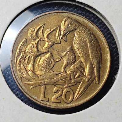 KK钱币收藏小铺  第417期 2月预留时间 周末发货 1975圣马力诺20里拉 好品