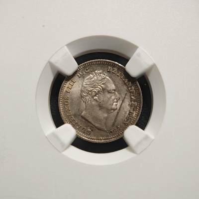 【德藏】世界币章拍卖第170期（拍品征集中~欢迎藏友联系） 1837年 英国威廉四世4便士银币 五彩包浆 状态极佳 NGC MS63 (外盒边缘有损)