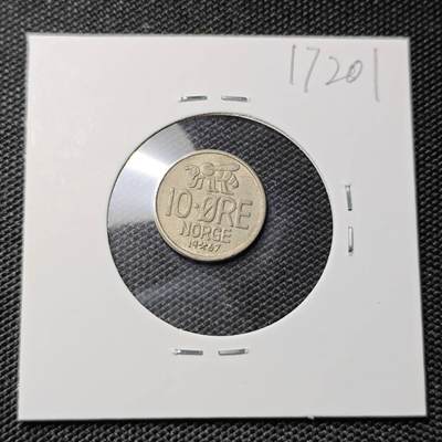 KK钱币收藏小铺  第417期 2月预留时间 周末发货 1967挪威10欧尔 