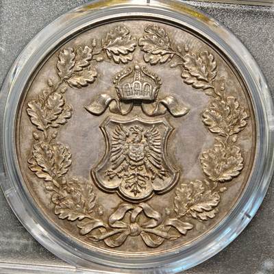 【德藏】世界币章拍卖第170期（拍品征集中~欢迎藏友联系） 1878年 德国吕贝克第二届德国画家代表大会纪念银章 立体感极强 细节极其丰富 PCGS SP62