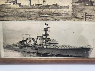 南水社第5次拍卖   莱比锡级轻巡洋舰「纽伦堡号」（KMS Nürnberg）全舰官兵原品照片（下方）德国海军Z级驱逐舰（上方）原品照片战后装裱