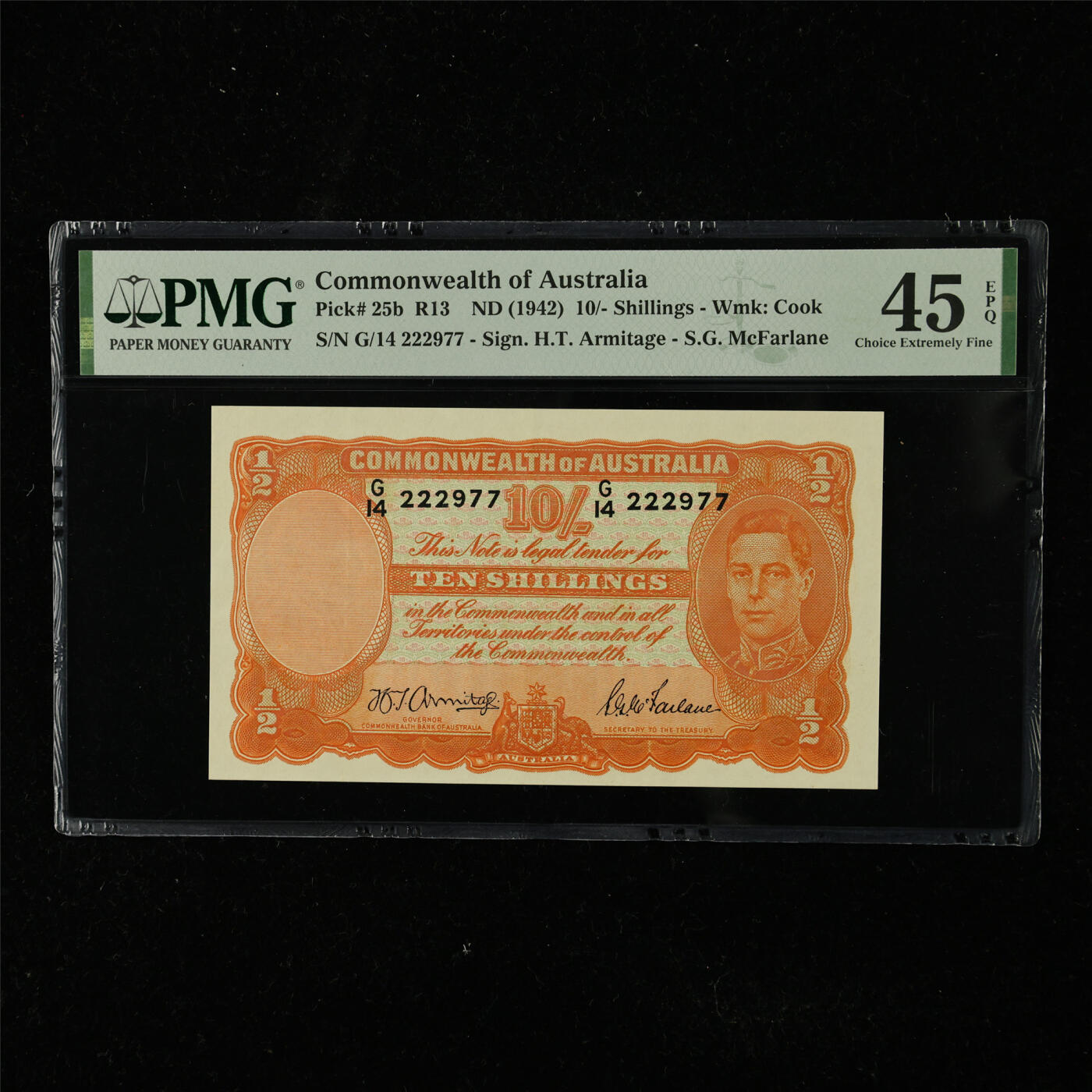 【亘邦集藏】第225期拍卖 1942年 澳大利亚10先令 PMG 45EPQ G/14 222977