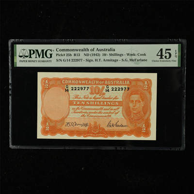 【亘邦集藏】第225期拍卖 - 1942年 澳大利亚10先令 PMG 45EPQ G/14 222977