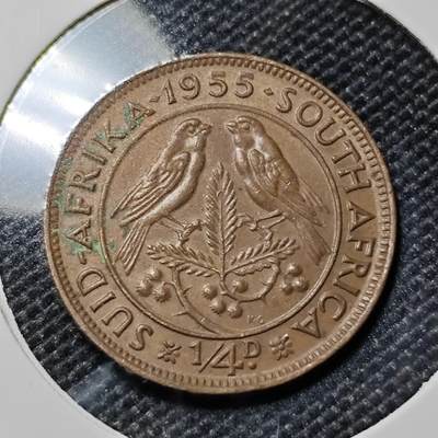 KK钱币收藏小铺  第417期 2月预留时间 周末发货 1955英属南非1/4便士 