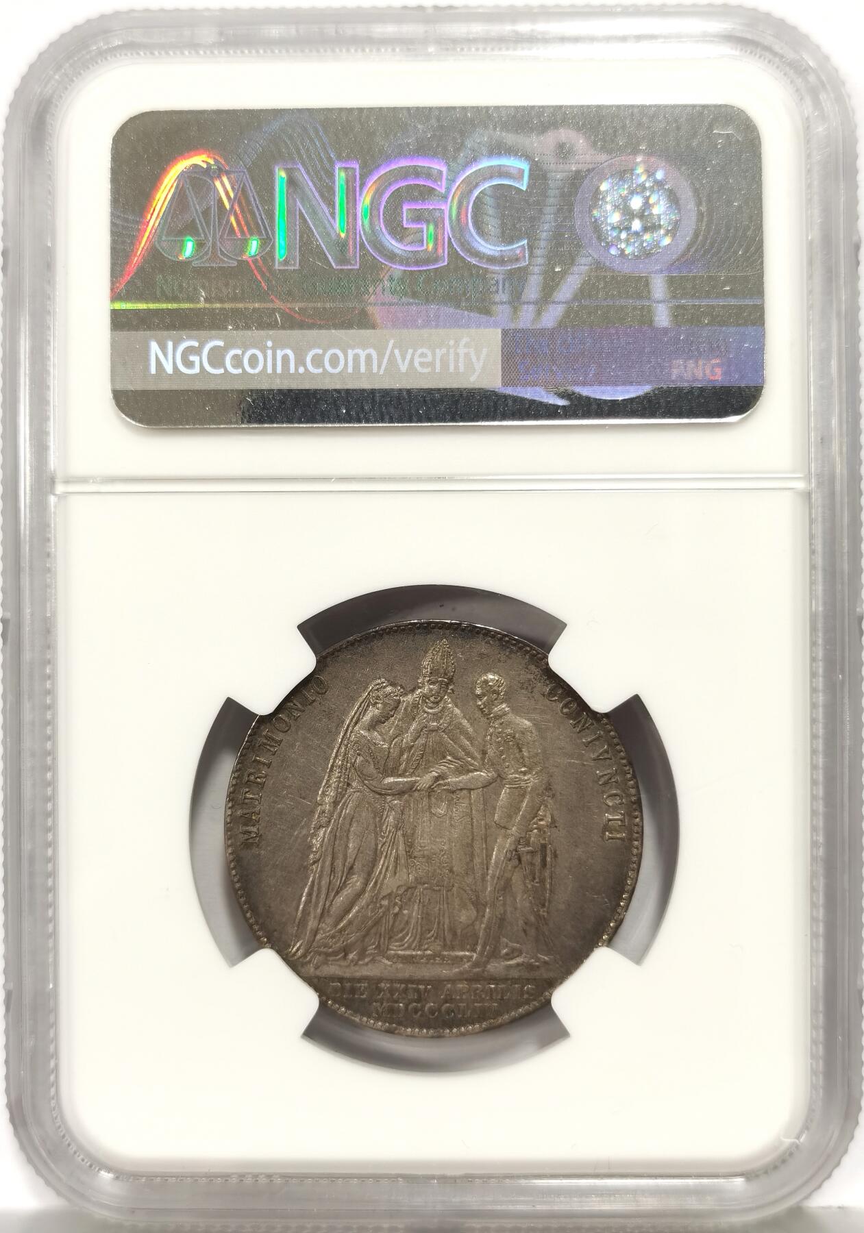 博洋堂世界钱币拍卖第167期（全场包邮） NGC AU58 奥匈帝国1854年茜茜公主大婚1盾银币，带舒服的原始淡包浆，少见品种，性价比极高的一枚，整体状态不输之前拍过的MS