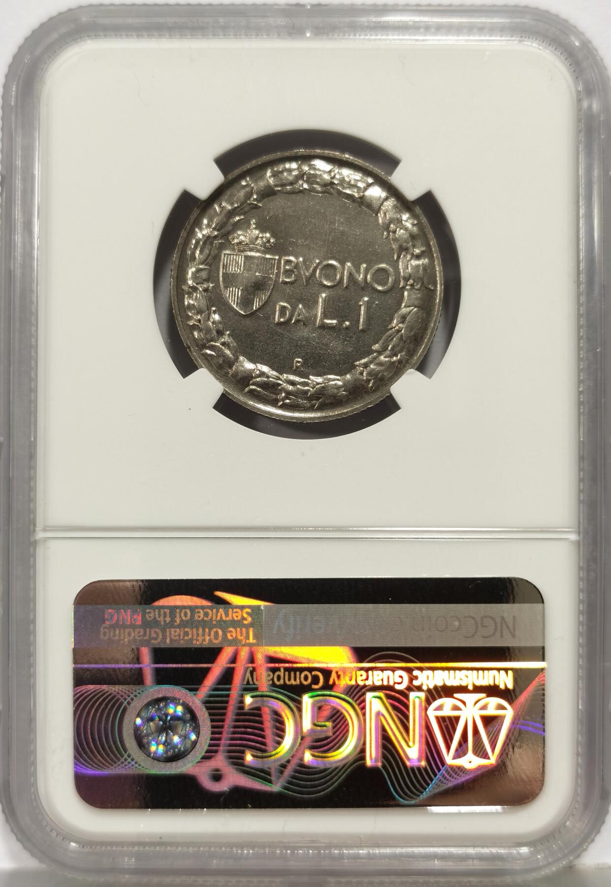 博洋堂世界钱币拍卖第167期（全场包邮） NGC MS63 意大利1922年亚平宁女神一里拉镍币，非常古典好看的设计，镜面感强，意大利这一时期镍币好看的都不好找