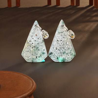 碧月说宝 君子怀瑾·当代和田玉清风专场（七） - s925高冰飘花翡翠耳坠一对