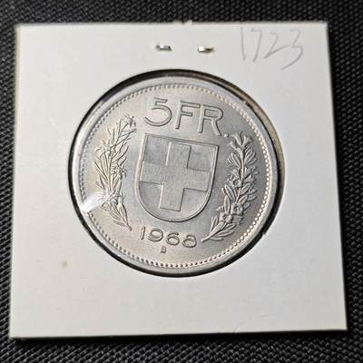 KK钱币收藏小铺  第417期 2月预留时间 周末发货 1968瑞士5法郎