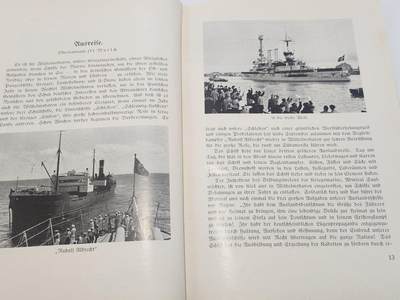 南水社第5次拍卖  稀有 1938年德国海军「西里西亚号」战列舰南美巡航纪念册 时任舰长弗里德里希·弗莱舍上校（后晋升海军上将，海军使团团长 威廉港造船厂厂长）亲笔签名两处 德国海军博物馆旧藏带戳 原品 除部分纸张氧化痕迹 基本完好 详情看简介