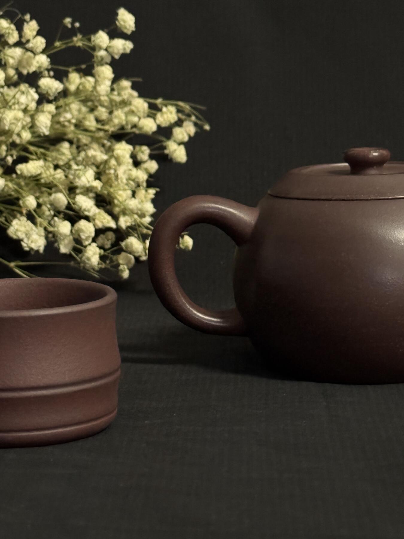 零元拍：原矿紫砂紫玉金砂巨轮+竹节主人杯（200CC左右）