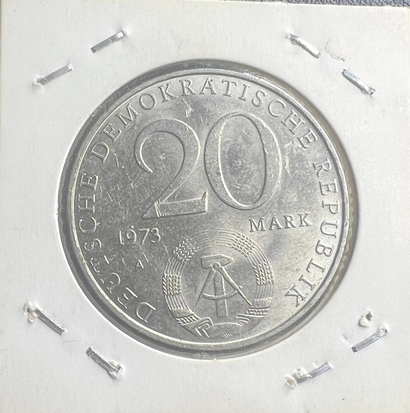 1973 年东德 20 马克流通纪念币 奥托・格罗提渥 德意志民主共和国 铜镍合金