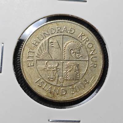 KK钱币收藏小铺  第415期 2月预留时间 周末发货 2004冰岛100克朗 