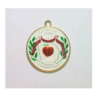 纯手工 美国1999年佐治亚州 华盛顿琅彩镀金高浮雕精制币章吊坠 25MM - 纯手工 美国1999年佐治亚州 华盛顿琅彩镀金高浮雕精制币章吊坠 25MM