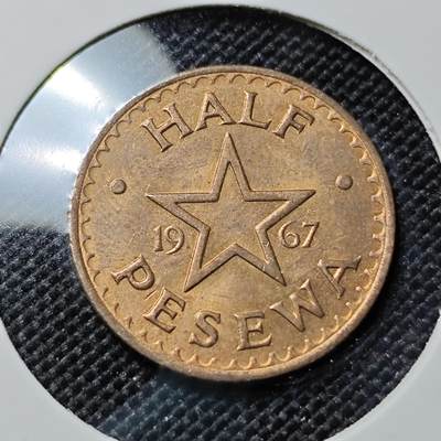 KK钱币收藏小铺  第417期 2月预留时间 周末发货 1967加纳1/2比塞瓦