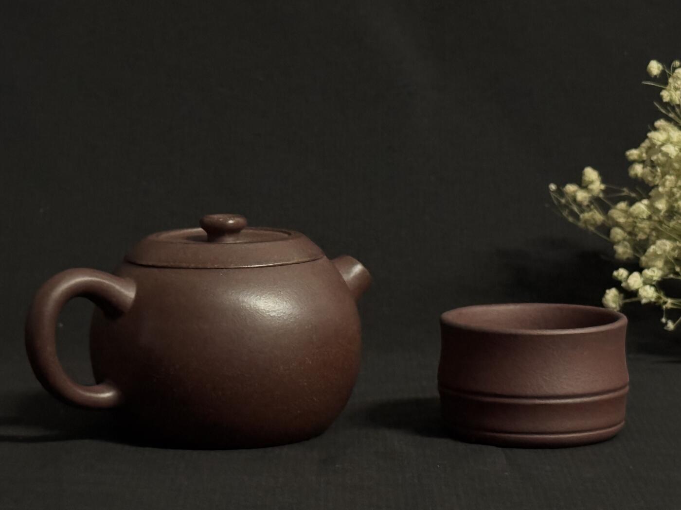 零元拍：原矿紫砂紫玉金砂巨轮+竹节主人杯（200CC左右）