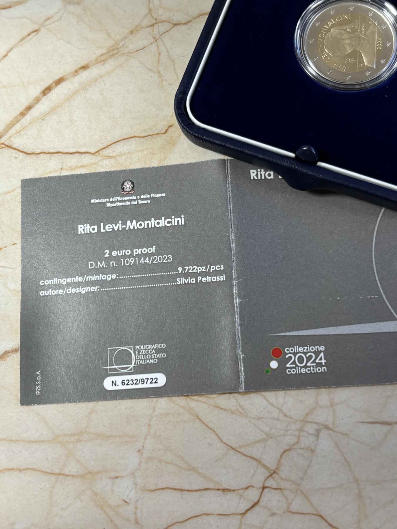 第196期拍卖 意大利2024年诺贝尔医学奖蒙塔尔奇尼2欧元纪念币