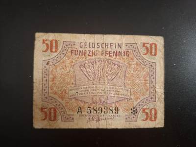 德国1947年50芬尼纸币，全网唯一，法占区发行，最稀少的面值。留意中间有一处针孔 - 德国1947年50芬尼纸币，全网唯一，法占区发行，最稀少的面值。留意中间有一处针孔