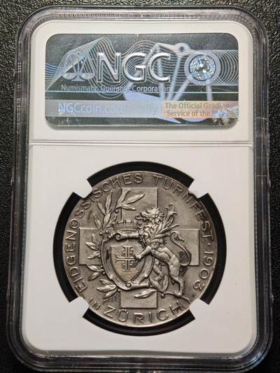 【德藏】世界币章拍卖第170期（拍品征集中~欢迎藏友联系） 1903年 瑞士苏黎世体操节纪念银章 磨砂质感 原味包浆 NGC MS65