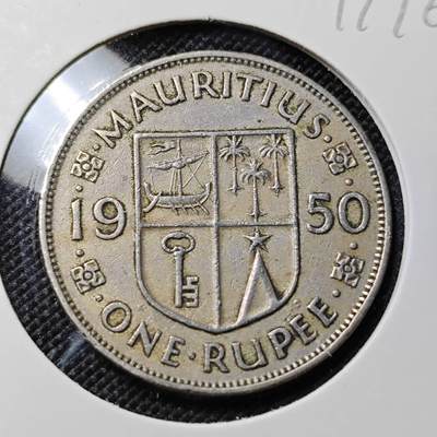 KK钱币收藏小铺  第417期 2月预留时间 周末发货 1950毛里求斯1卢比
