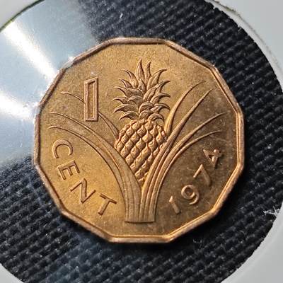 KK钱币收藏小铺  第417期 2月预留时间 周末发货 1974斯威士兰1分 好品铜币