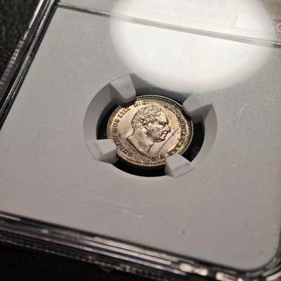 【德藏】世界币章拍卖第170期（拍品征集中~欢迎藏友联系） 1837年 英国威廉四世4便士银币 五彩包浆 状态极佳 NGC MS63 (外盒边缘有损)