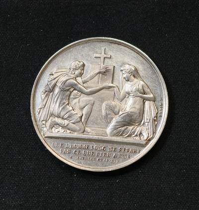 甄臻铺-世界币章拍卖（第58期），送拍享返佣金等优惠多多 - 1879年法国婚姻与爱情银章，背面无刻字可自用，14g，950银 背面无刻字可自用， 少见烟斗ar银标 （烟斗边铭仅1879年12月使用一个月） 非常稀有。