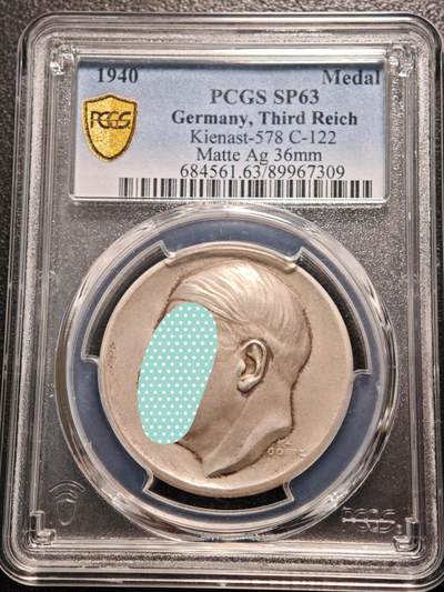 【德藏】世界币章拍卖第170期（拍品征集中~欢迎藏友联系） 1940年 德国民族社会主义工人党党首万字橡树银章 名家卡尔·歌茨作品 亚军分 PCGS SP63（原图请查询PCGS评级官网）