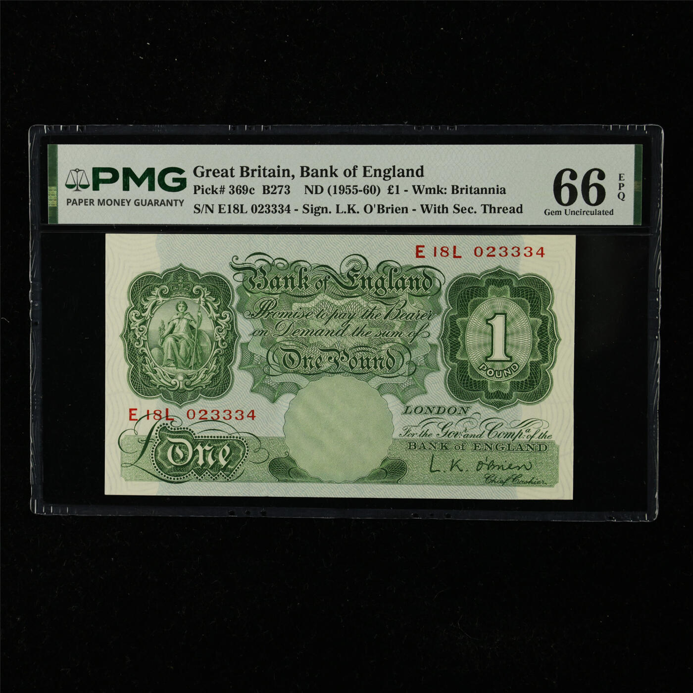 【亘邦集藏】第225期拍卖 1955-60年 英国1镑 PMG 66EPQ E18L 023334