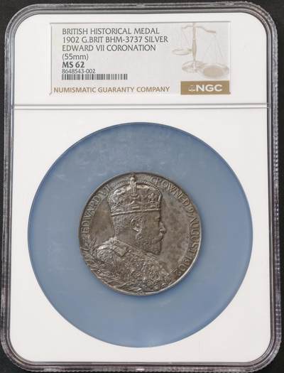 甄臻铺-世界币章拍卖（第58期），送拍享返佣金等优惠多多 - NGC-MS62 1902年英国爱德华七世1902年8月9日登基纪念大银章，尺寸很大，包浆醇厚，品相极好