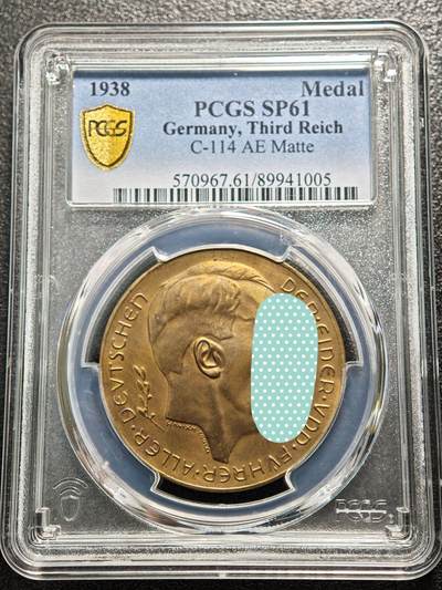 【德藏】世界币章拍卖第170期（拍品征集中~欢迎藏友联系） 1938年 德国民族社会主义工人党吞并奥地利纪念铜章 PCGS SP61 （原图请查询PCGS评级官网）