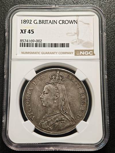 【德藏】世界币章拍卖第170期（拍品征集中~欢迎藏友联系） 1892年 英国维多利亚马剑克朗大银币 经典热门品种 NGC XF45