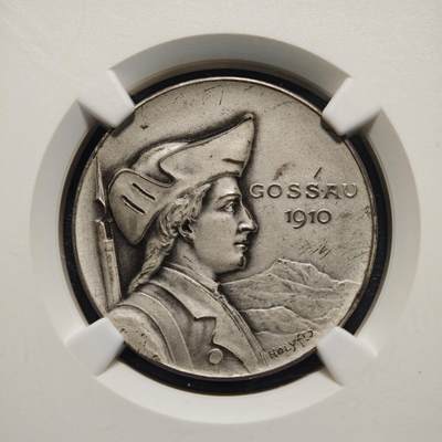 【德藏】世界币章拍卖第170期（拍品征集中~欢迎藏友联系） 1910年瑞士圣加仑戈绍射击节银章 稀少品种 磨砂精铸 品相状态非常棒 NGC MS65