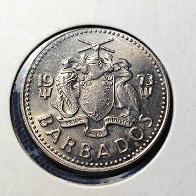 KK钱币收藏小铺  第417期 2月预留时间 周末发货 1973巴巴多斯25分 好品