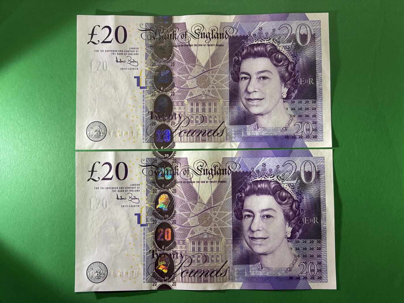 咖啡豆•收藏 2026年Apr_7th世界各国纸币拍卖 2枚 英国 2006年 20英镑 全新UNC连号 外国 欧洲纸币 29-30 女王钞