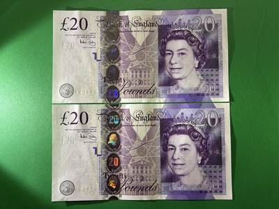 咖啡豆•收藏 2026年Apr_7th世界各国纸币拍卖 - 2枚 英国 2006年 20英镑 全新UNC连号 外国 欧洲纸币 29-30 女王钞
