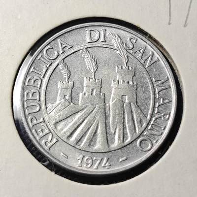 KK钱币收藏小铺  第417期 2月预留时间 周末发货 1974圣马力诺10里拉 好品