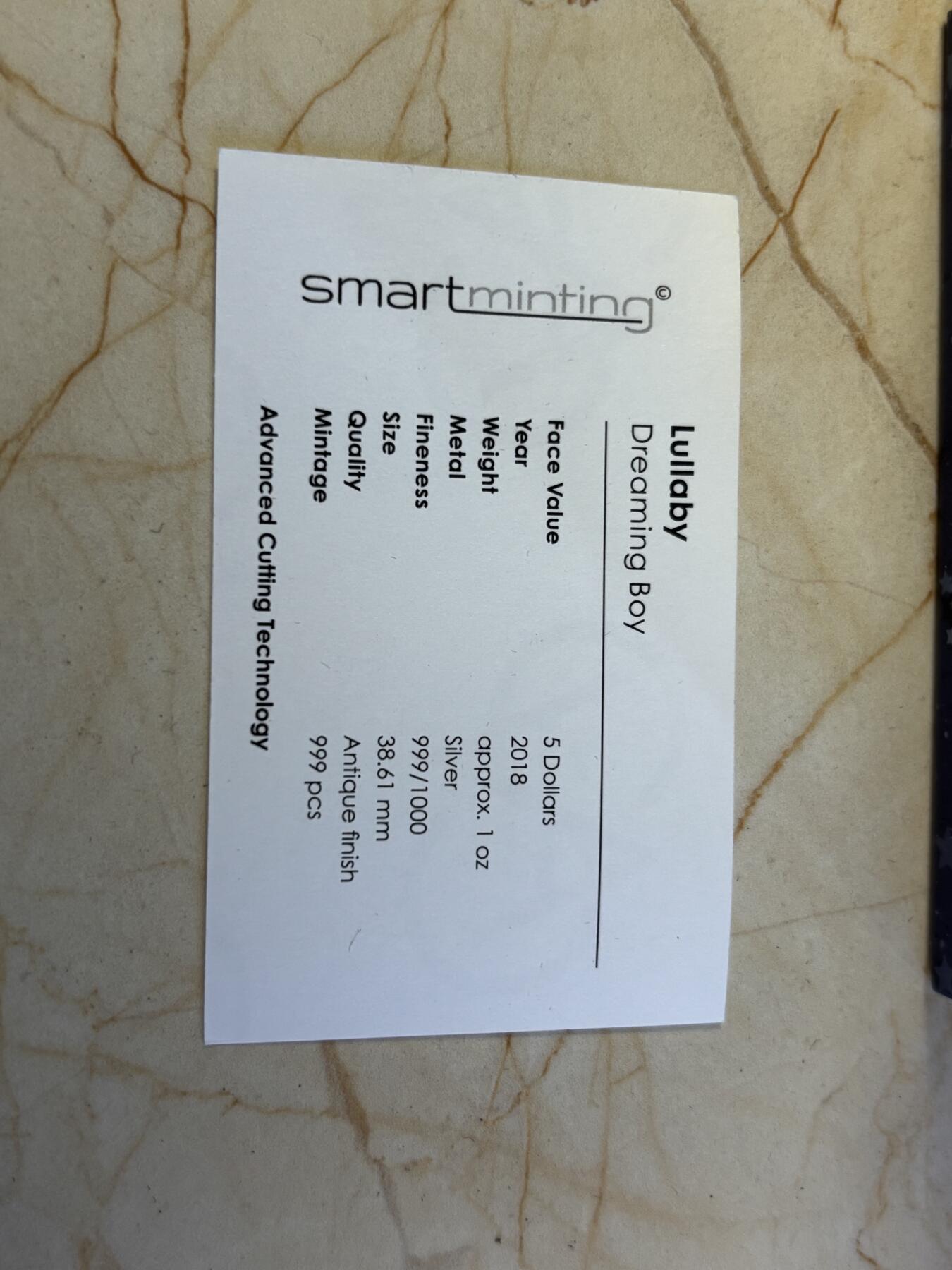 第196期拍卖 库克2018年摇篮曲系列熟睡的男孩仿古异形纪念银币，999银，发行量999枚