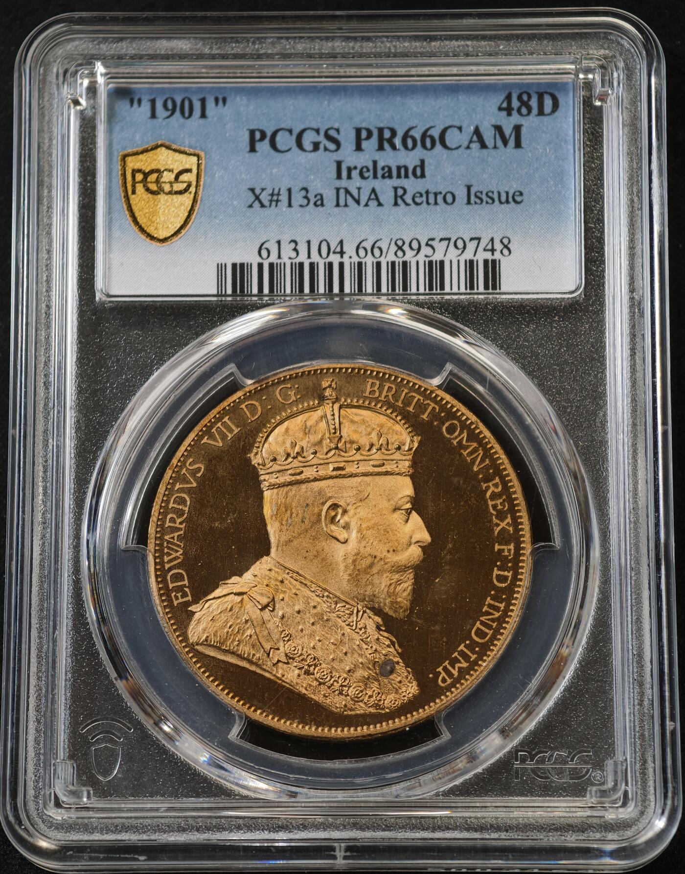 甄臻铺-世界币章拍卖（第58期），送拍享返佣金等优惠多多 PCGS-PR66CAM Ireland 爱尔兰 48D 1901年 爱德华七世 X#13a 精制 精制币