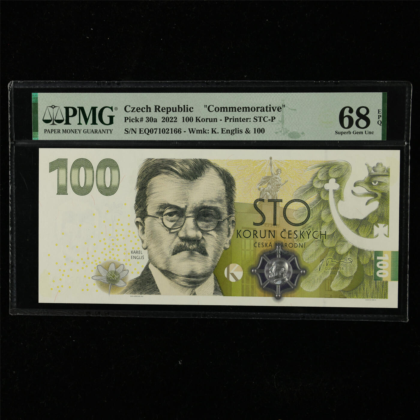 【亘邦集藏】第225期拍卖 2022年 捷克纪念钞100克朗 PMG 68EPQ EQ07102166