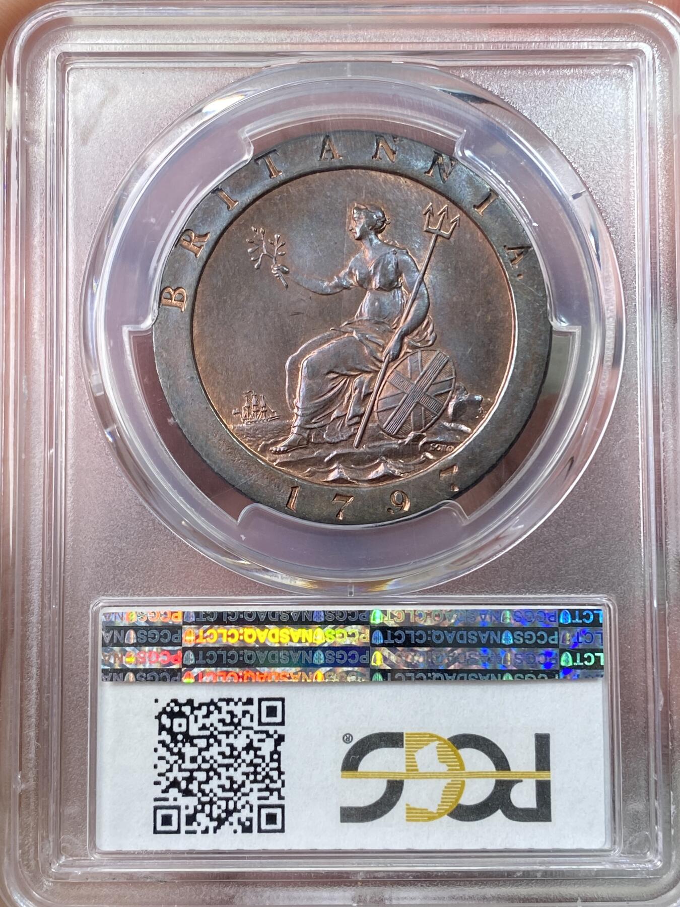 万国钱币拍卖第064期 PCGS MS64+ 1797年英国乔治三世1便士铜币 SOHO厂作品 厚重大规格原味红铜转光 难得一见的典藏级状态