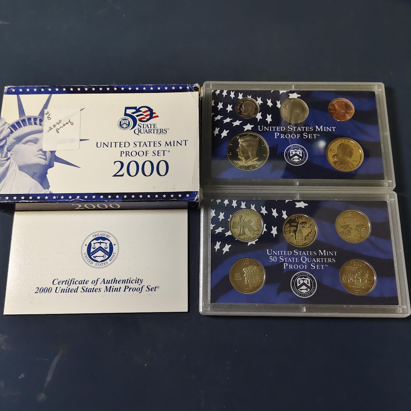 【全场包邮】纯粹捡漏拍517场 美国2000年官方封装精制套币（流通币一盒+州币一盒）-盒证全