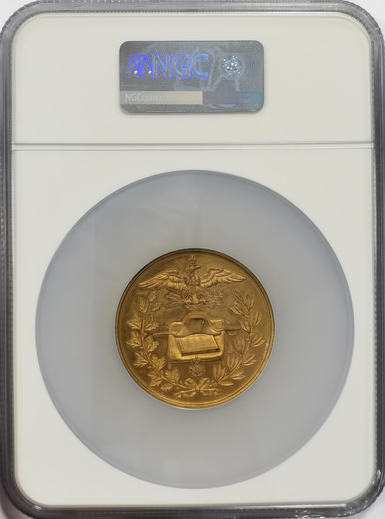 博洋堂世界钱币拍卖第167期（全场包邮） NGC MS62 法国1869年拿破仑一世百年诞辰纪念镀金大铜章，50mm