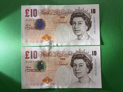 咖啡豆•收藏 2026年Apr_7th世界各国纸币拍卖 - 2枚 英国 2000年 10英镑 全新UNC 外国 欧洲纸币 58-60 女王钞