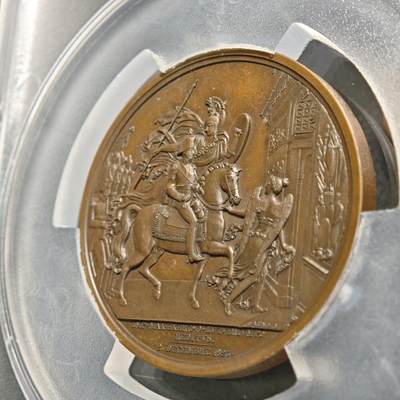 【德藏】世界币章拍卖第170期（拍品征集中~欢迎藏友联系） 1823年 法国昂古莱姆路易·安托万公爵高浮雕纪念大铜章 大盒封装 PCGS MS63BN