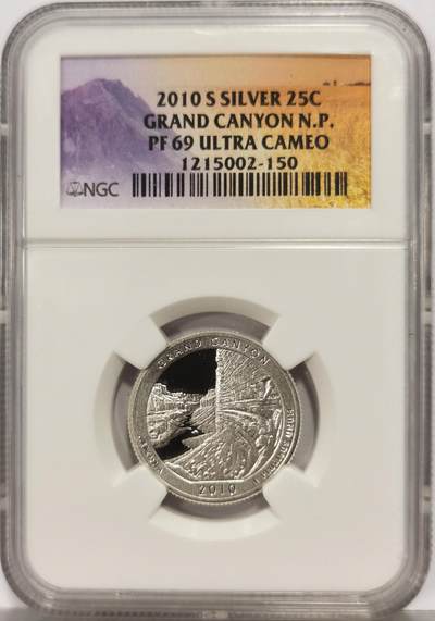博洋堂世界钱币拍卖第167期（全场包邮） - NGC PF69UC 美国2010年美丽美国-大峪谷国家公园1/4元精制银币，PROOF精制币，币面清爽干净又舒适，打制精美，小巧精致，状态佳。