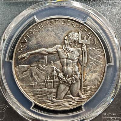 【德藏】世界币章拍卖第170期（拍品征集中~欢迎藏友联系） 1930年 德国莱茵解放海神银章 名家卡尔歌茨作品 类镜面底板 品相极佳 PCGS SP63