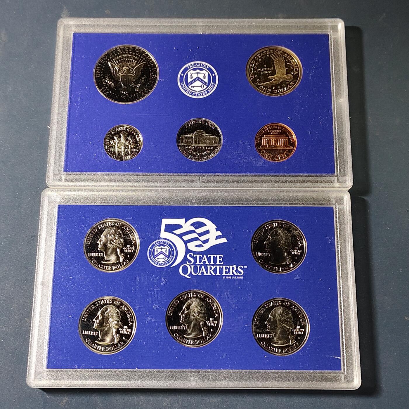 【全场包邮】纯粹捡漏拍517场 美国2001年官方封装精制套币（流通币一盒+州币一盒）-盒证全